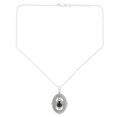 Onyx pendant necklace, 'Night Enchantment' - Onyx and Sterling Silver Pendant Necklace Crafted in India