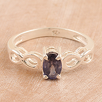 Iolite single stone ring, 'Infinity Blue' - Iolite and Sterling Silver Single Stone Ring from India