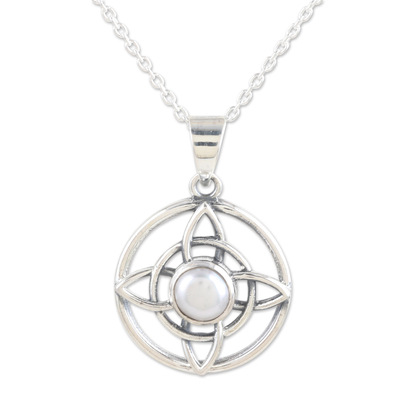 Cultured pearl pendant necklace, 'Pure Elegance' - Cultured Pearl Sterling Silver Celtic Star Pendant Necklace