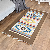 Wool area rug, 'Home Diamonds' (3x5) - Handloomed Brown Wool Area Rug with Geometric Motifs (3x5)