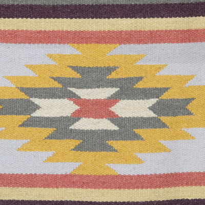 Alfombra de lana, (3x5) - Alfombra de lana marrón tejida a mano con motivos geométricos (3x5)