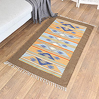 Wool area rug, 'Geometric Paths' (3x5)
