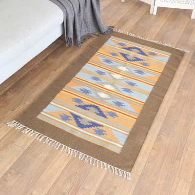 Wool area rug, 'Geometric Paths' (3x5) - Handloomed Wool Area Rug with Multicolour Pattern (3x5)