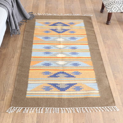 Wool area rug, 'Geometric Paths' (3x5) - Handloomed Wool Area Rug with Multicolor Pattern (3x5)