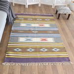 Wool area rug, 'Lively Purple' (4x6) - Handloomed Purple Wool Area Rug with Striped Pattern (4x6)