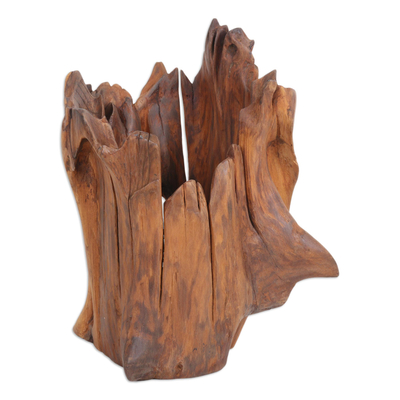 Reclaimed wood sculpture, 'Abstract Forest' - Hand-Carved Reclaimed Haldu Wood Sculpture from India