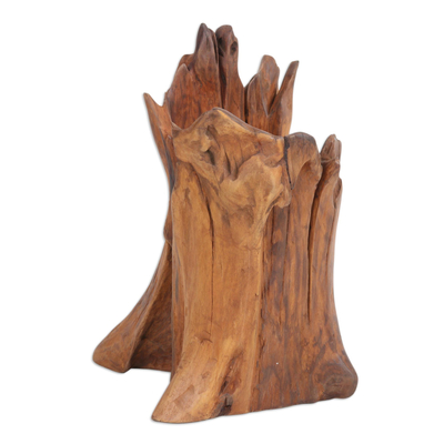 Escultura de madera recuperada - Escultura de madera Haldu recuperada tallada a mano de la India