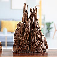 Reclaimed wood sculpture, 'Peaks of Nature' - Hand-Carved Sculpture Crafted from Reclaimed Sal Wood