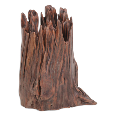 Escultura de madera recuperada - Escultura de madera de eucalipto recuperada hecha a mano en marrón
