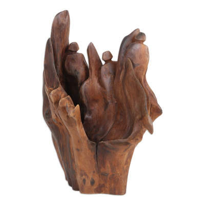 Escultura de madera recuperada - Escultura de madera Haldu ecológica tallada a mano de la India