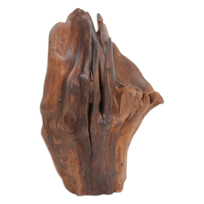 Reclaimed wood sculpture, 'Wild View' - Hand-Carved Eco-Friendly Haldu Wood Sculpture from India