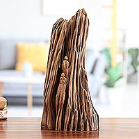 Reclaimed wood sculpture, 'Victory Climb' - Handcrafted Sculpture Crafted in India from Sal Wood