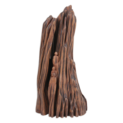 Reclaimed wood sculpture, 'Victory Climb' - Handcrafted Sculpture Crafted in India from Sal Wood
