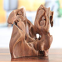 Reclaimed wood sculpture, 'Diverse Paths' - Handcrafted Reclaimed Sal Wood Sculpture from India