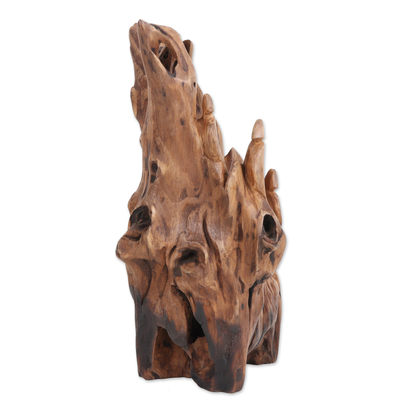 Reclaimed wood sculpture, 'Mystic Silhouettes' - Hand-Carved Eco-Friendly Teak Wood Sculpture from India
