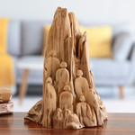 Reclaimed wood sculpture, 'Mountain Prayers II' - Hand-Carved Reclaimed Teak Wood Sculpture Made in India