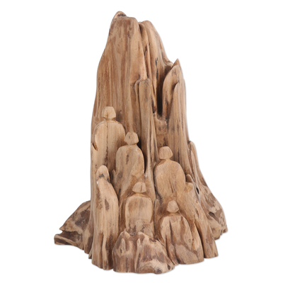 Escultura de madera recuperada - Escultura de madera de teca recuperada tallada a mano hecha en la India