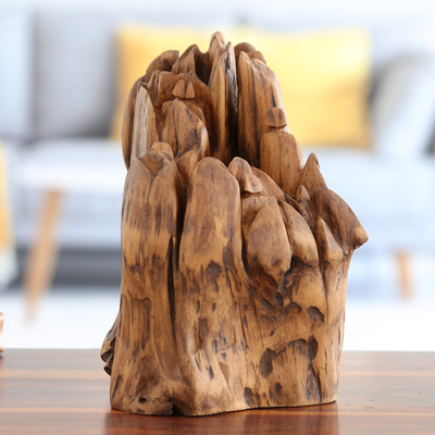 Reclaimed Wood Art Hand Carved Abstract Sculpture 'Natures Delight