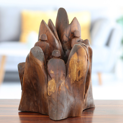 Escultura de madera recuperada - Escultura de madera Jamun recuperada hecha a mano en marrón natural