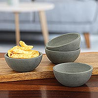 Soapstone snack bowls, 'Tidbit O'Clock' (set of 4) - Set of 4 Grey Soapstone Snack Bowls Handcrafted in India