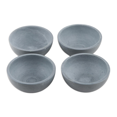 Soapstone snack bowls, 'Tidbit O'Clock' (set of 4) - Set of 4 Grey Soapstone Snack Bowls Handcrafted in India