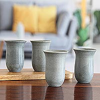 Soapstone snifter glasses, 'Drinks Are on Me' (set of 4) - Set of 4 Soapstone Snifter Glasses in Grey Handmade in India