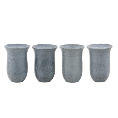 Soapstone snifter glasses, 'Drinks Are on Me' (set of 4) - Set of 4 Soapstone Snifter Glasses in Grey Handmade in India