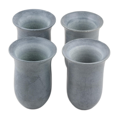 Speckstein-Schwenkgläser, (4er-Set) - Set mit 4 Snifter-Gläsern aus Speckstein in Grau, handgefertigt in Indien