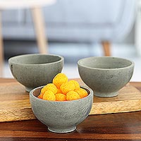 Soapstone snack bowls, 'Tidbit Hour' (set of 3) - Indian Handcrafted Set of 3 Soapstone Snack Bowls in Grey