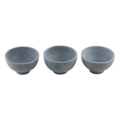 Snackschalen aus Speckstein, (3er-Set) - Indisches handgefertigtes Set aus 3 Snackschalen aus Speckstein in Grau