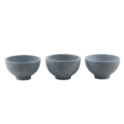 Snackschalen aus Speckstein, (3er-Set) - Indisches handgefertigtes Set aus 3 Snackschalen aus Speckstein in Grau