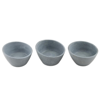 Soapstone snack bowls, 'Tidbit Time' (set of 3) - Set of 3 Soapstone Snack Bowls in Grey Handmade in India
