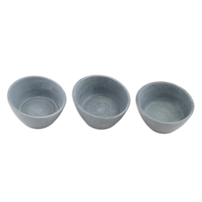 Soapstone snack bowls, 'Tidbit Time' (set of 3) - Set of 3 Soapstone Snack Bowls in Grey Handmade in India