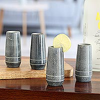 Soapstone shot glasses, 'Toast of The Town' (set of 4) - 4-Piece Set of Modern Shot Glasses in Grey Handmade in India