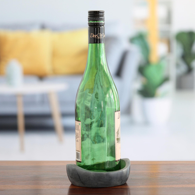 Soapstone bottle coaster, 'Grey Display' - Bottle Coaster Handcrafted from Natural Soapstone in India