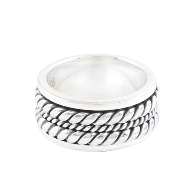 Sterling silver band ring, 'Braided Fate' - Sterling Silver Band Ring with Polished Braided Design