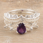 Cubic zirconia and amethyst stacking rings, 'Wisdom Crown' (set of 3) - Stacking Rings with Cubic Zirconia and Amethyst (Set of 3)