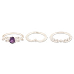 Cubic zirconia and amethyst stacking rings, 'Wisdom Crown' (set of 3) - Stacking Rings with Cubic Zirconia and Amethyst (Set of 3)