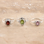 Gemstone cocktail rings, 'Stunning Trio' (set of 3) - Sterling Silver Cocktail Rings with Gemstones (Set of 3)