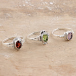 Gemstone cocktail rings, 'Stunning Trio' (set of 3) - Sterling Silver Cocktail Rings with Gemstones (Set of 3)
