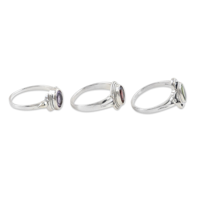 Gemstone cocktail rings, 'Stunning Trio' (set of 3) - Sterling Silver Cocktail Rings with Gemstones (Set of 3)