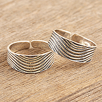 Sterling silver toe rings, 'Calm Waves' (pair)