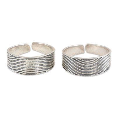 Sterling silver toe rings, 'Calm Waves' (pair) - Sterling Silver Toe Rings with Wavy Pattern (Pair)