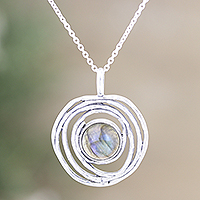 Labradorite pendant necklace, 'Modern Shield'