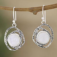 Rainbow moonstone dangle earrings, 'Balance Cosmos' - Sterling Silver Dangle Earrings with Rainbow Moonstones