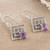 Amethyst dangle earrings, 'Connected Geometry' - Geometric Sterling Silver Dangle Earrings with Amethyst Gems