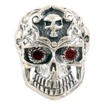 Garnet cocktail ring, 'Passionate Specter' - Sterling Silver Skull Cocktail Ring with Garnet Stones
