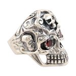 Garnet cocktail ring, 'Passionate Specter' - Sterling Silver Skull Cocktail Ring with Garnet Stones