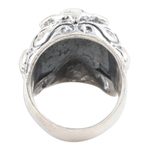 Garnet cocktail ring, 'Passionate Specter' - Sterling Silver Skull Cocktail Ring with Garnet Stones
