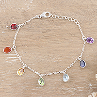 Multi-gemstone charm bracelet, 'Sweet Rainbow Souls'